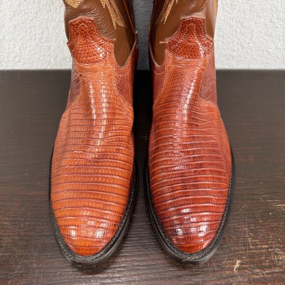 Vintage Tony Lama Men\'s 8.5 D Brown Leather Exotic Teju Lizard Skin Boots 8540 main image 12
